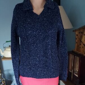 Sonoma Women's Deep Blue V-Neck With Collar Sweater